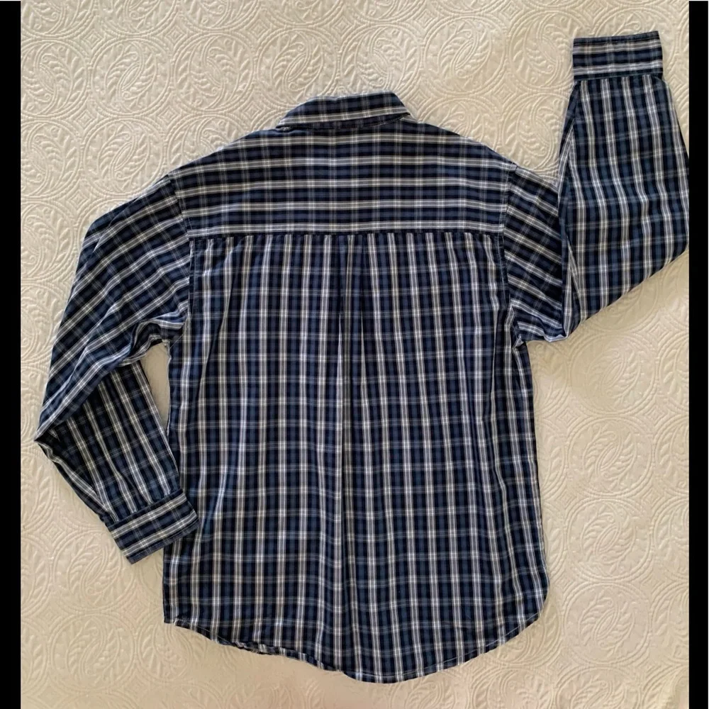 Old Navy Button Down Shirt Boys Size XL Blue White Plaid Long Sleeves